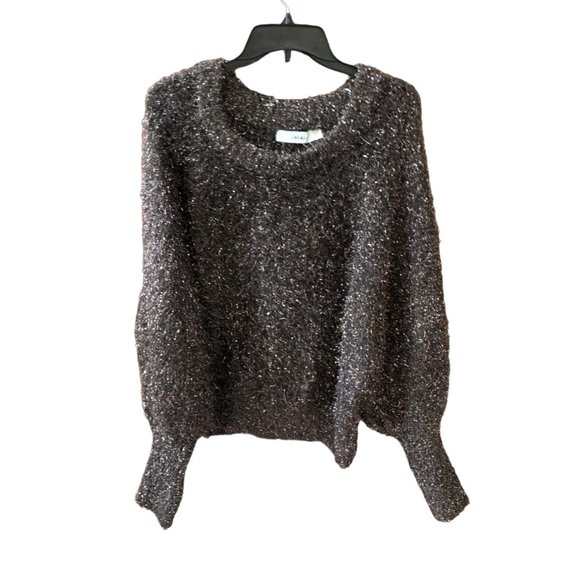 Zara Knit Womens Size Medium Pullover Black Gold Speckles Flecks Crew Neck Fuzzy - Picture 1 of 4